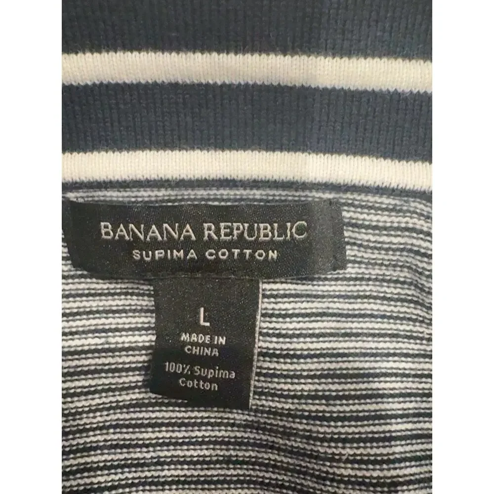 Banana Republic Supima Cotton Navy White Striped Polo Shirt Men’s Large L
